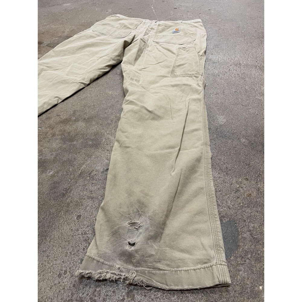 Carhartt Rugged Flex Canvas Work Pants Mens 34x34 Khaki‎ Tan Relaxed Fit 102291 - Picture 14 of 16